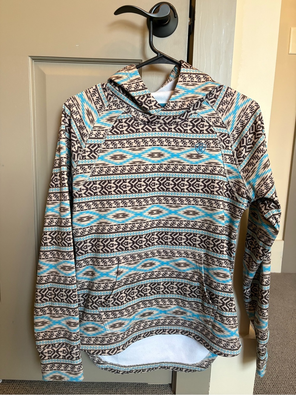 Ariat Aztec Stripe Hoodie - Light Blue, Brown, White